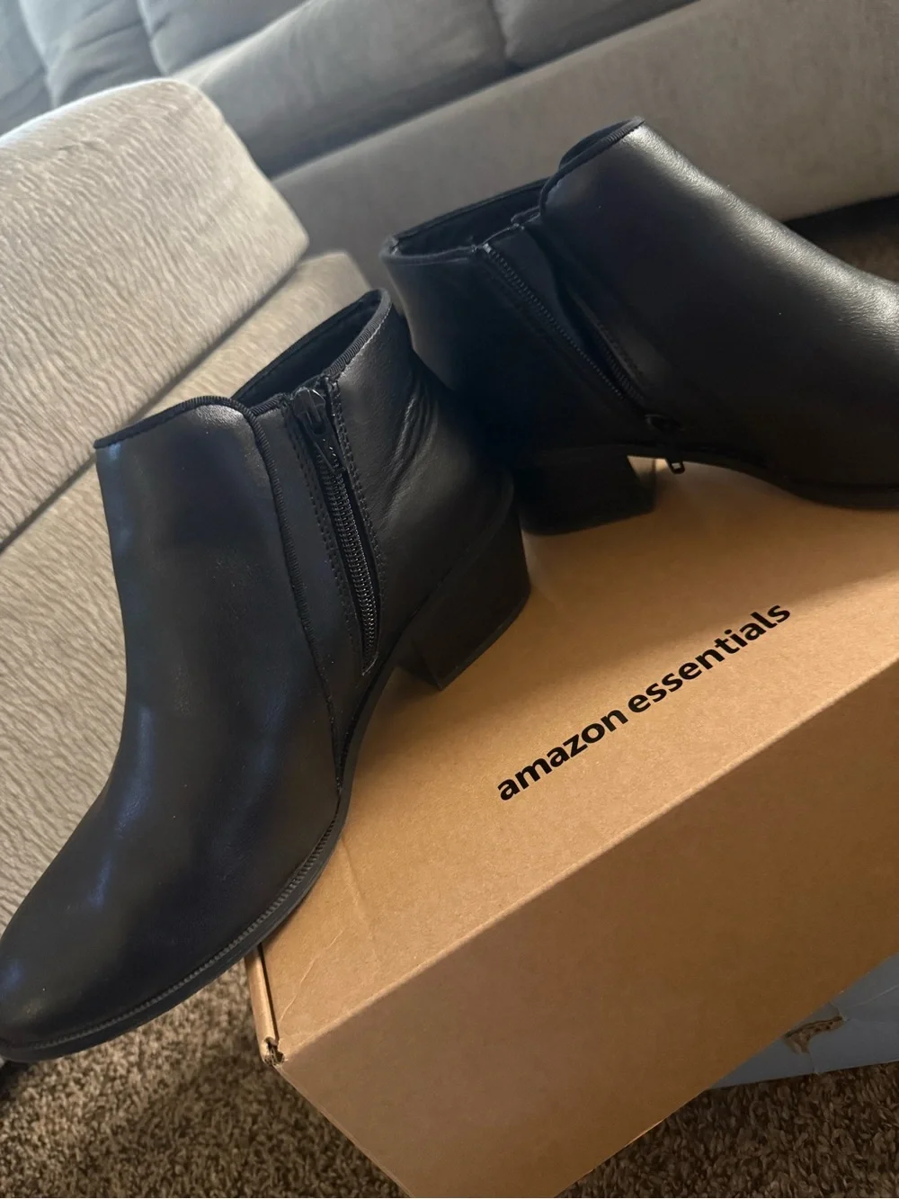 Amazon Essentials Black Faux Leather Ankle Booties